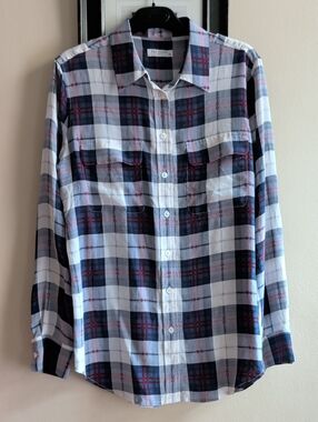Equipment Plaid Button-Down Silk Shirt - Navy, White & Red
